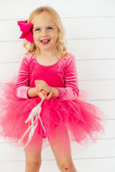 Magenta Velvet L/S Tutu Leotard