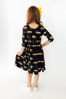 Iowa Black Tigerhawk 3/4 Sleeve Pocket Twirl Dress