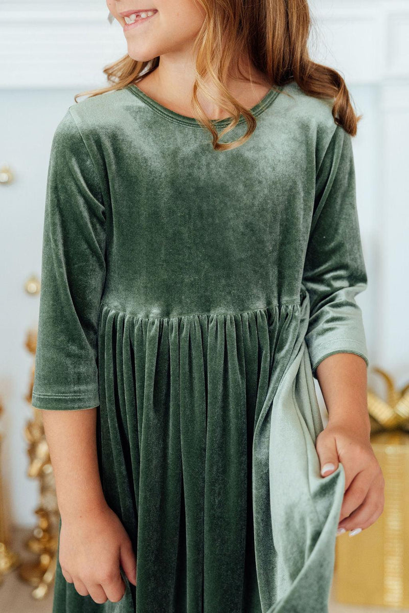 Sage Velvet Twirl Dress
