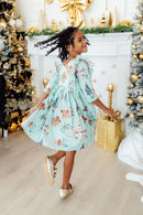Believe in Your Elf 3/4 Sleeve Ruffle Twirl Dress