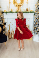Red Velvet Ruffle Twirl Dress