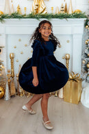 Navy Velvet Ruffle Twirl Dress