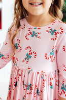 Candy Cane Cutie 3/4 Sleeve Pocket Twirl Dress