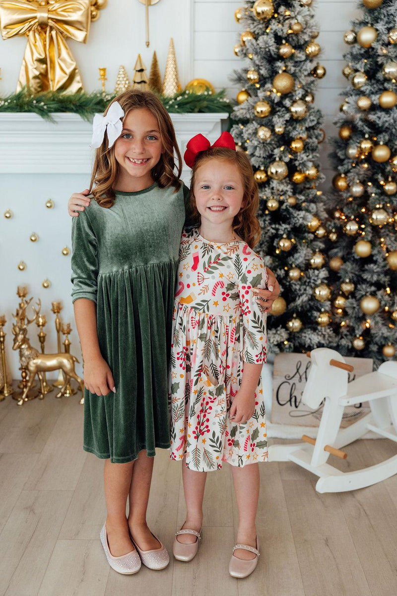 Holly Jolly Christmas 3/4 Sleeve Pocket Twirl Dress