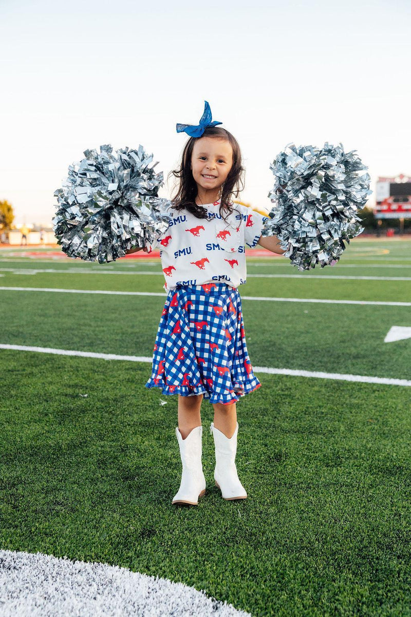 SMU White Mustang Ruffle Pocket Tee