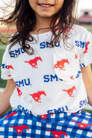 SMU White Mustang Ruffle Pocket Tee