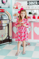 Fluttering Hearts 3/4 Sleeve Ruffle Twirl Dress