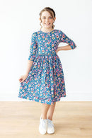 Rainforest Blooms 3/4 Sleeve Pocket Twirl Dress