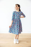Rainforest Blooms 3/4 Sleeve Pocket Twirl Dress