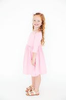 Bubblegum Pink 3/4 Sleeve Pocket Twirl Dress