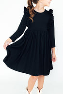 Black L/S Ruffle Twirl Dress