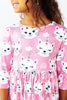 Unicorn Kitties 3/4 Sleeve Pocket Twirl Dress