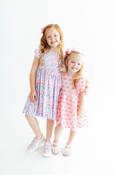 Pink Rainbow Puff Sleeve Sequin Dress