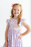 Rainbow Dreams Flutter Sleeve Twirl Dress