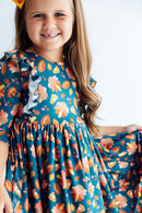 Gobble til You Wobble 3/4 Sleeve Ruffle Twirl Dress