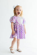 Periwinkle Heart Puff Sleeve Sequin Dress