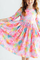Swirly Whirly 3/4 Sleeve Pocket Twirl Dress