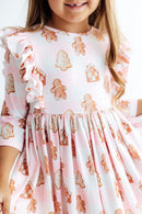 Christmas Traditions 3/4 Sleeve Ruffle Twirl Dress