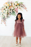Mauve Shimmer 3/4 Sleeve Tutu Dress