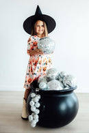 Pumpkin Peekaboo 3/4 Sleeve Pocket Twirl Dress