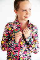 Flexible Floral Full-Zip Ruffle Active Jacket