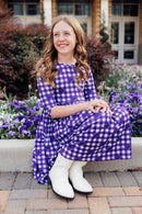 TCU Plaid Frog 3/4 Sleeve Pocket Twirl Dress