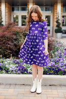 TCU Purple Frog 3/4 Sleeve Pocket Twirl Dress