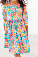 Floral Fiesta 3/4 Sleeve Pocket Twirl Dress