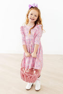 Little Bow Peeps 3/4 Sleeve Ruffle Twirl Dress