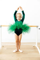 Hunter Green Velvet L/S Tutu Leotard