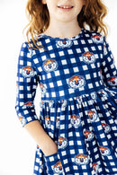 Auburn Plaid Aubie 3/4 Sleeve Pocket Twirl Dress