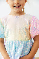 Ombre Puff Sleeve Sequin Dress