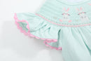 Misty Blue Bunny Smocked Bubble Romper
