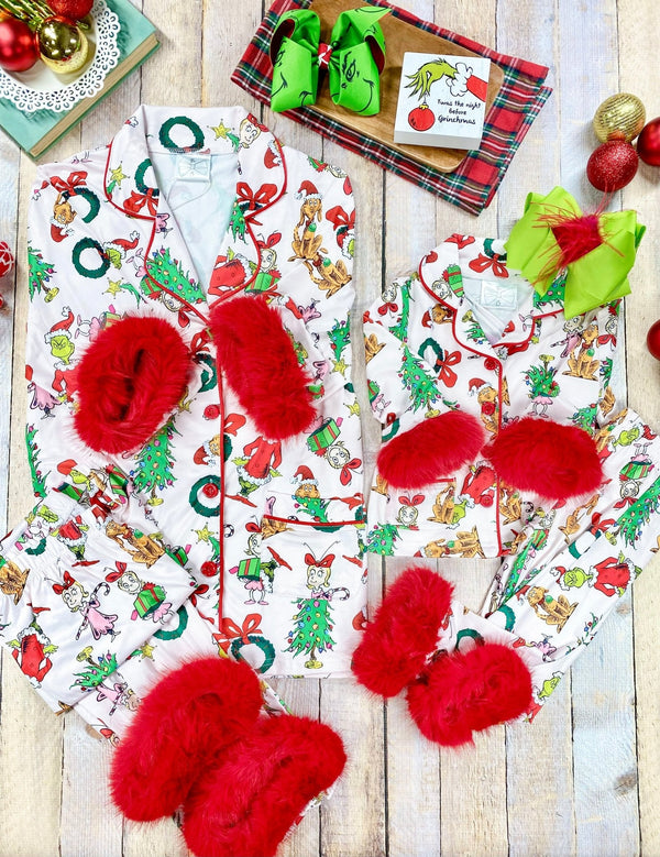 Mommy & Me It's Grinchmas Time Fuzzy Trim PJ'S