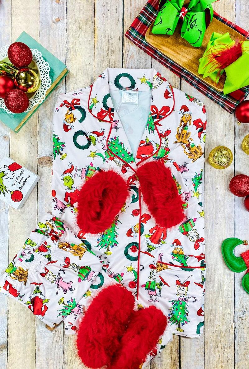 Mommy & Me It's Grinchmas Time Fuzzy Trim PJ'S