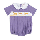 Boys Purple Tiger Smocked Bubble – LSU-Inspired Baby Boy Game Day Bubble | The Prissy Pelican Boutique Bossier City, LA