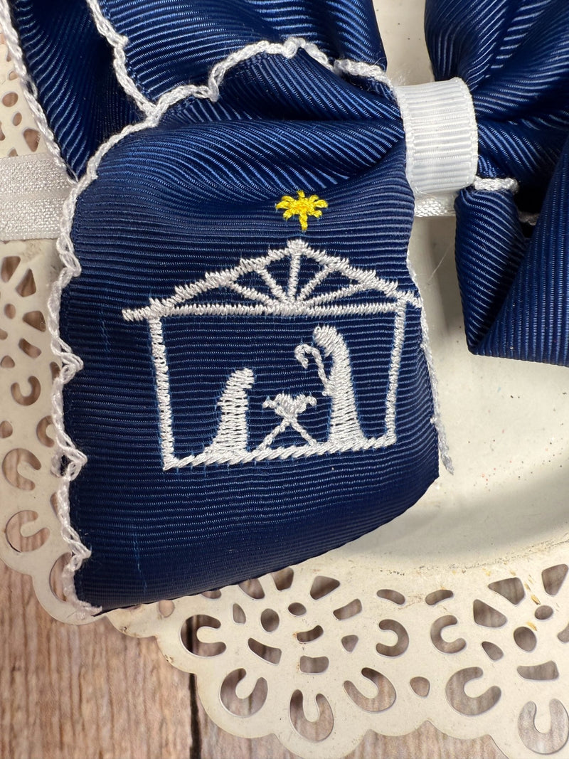 Nativity Scene Embroidered Hair Bow Headband