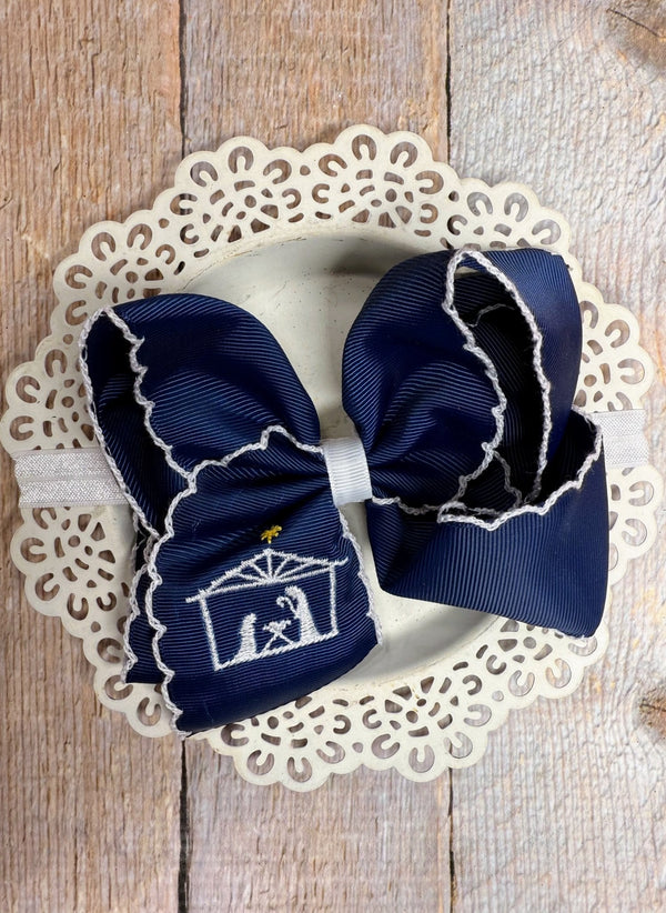 Nativity Scene Embroidered Hair Bow Headband