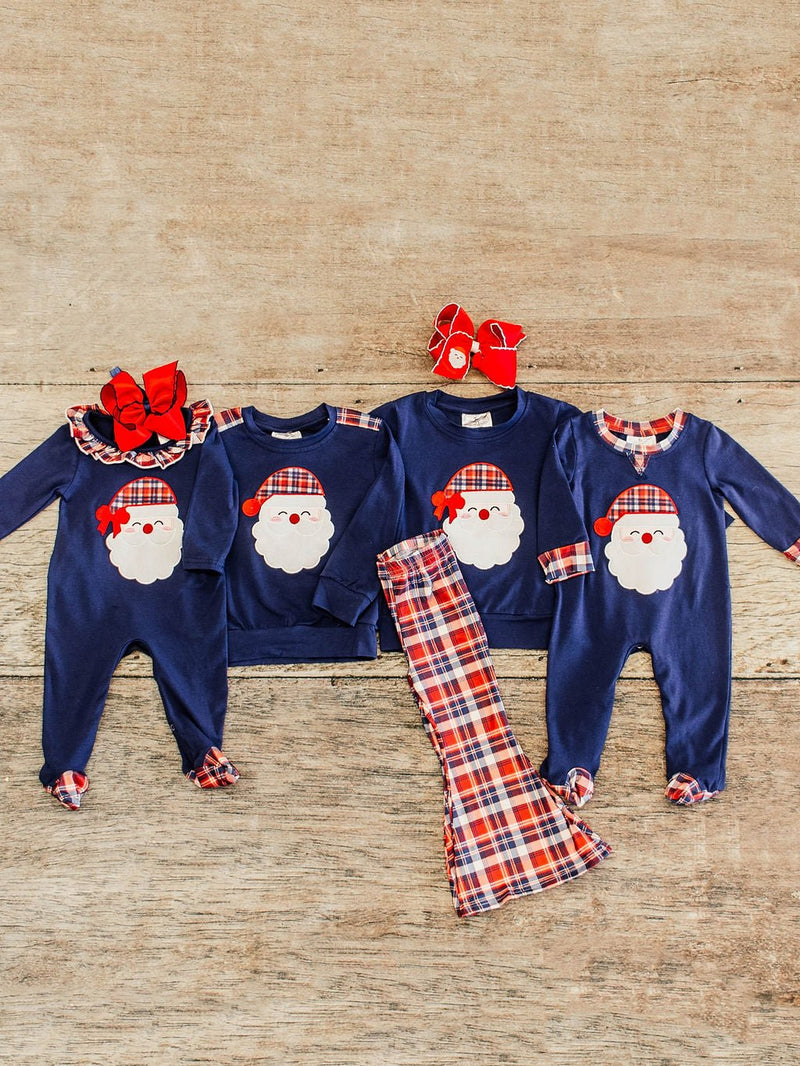 Navy Plaid Santa Boys Long Sleeve