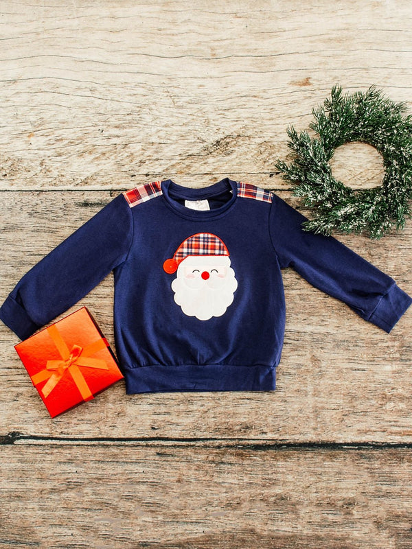 Navy Plaid Santa Boys Long Sleeve