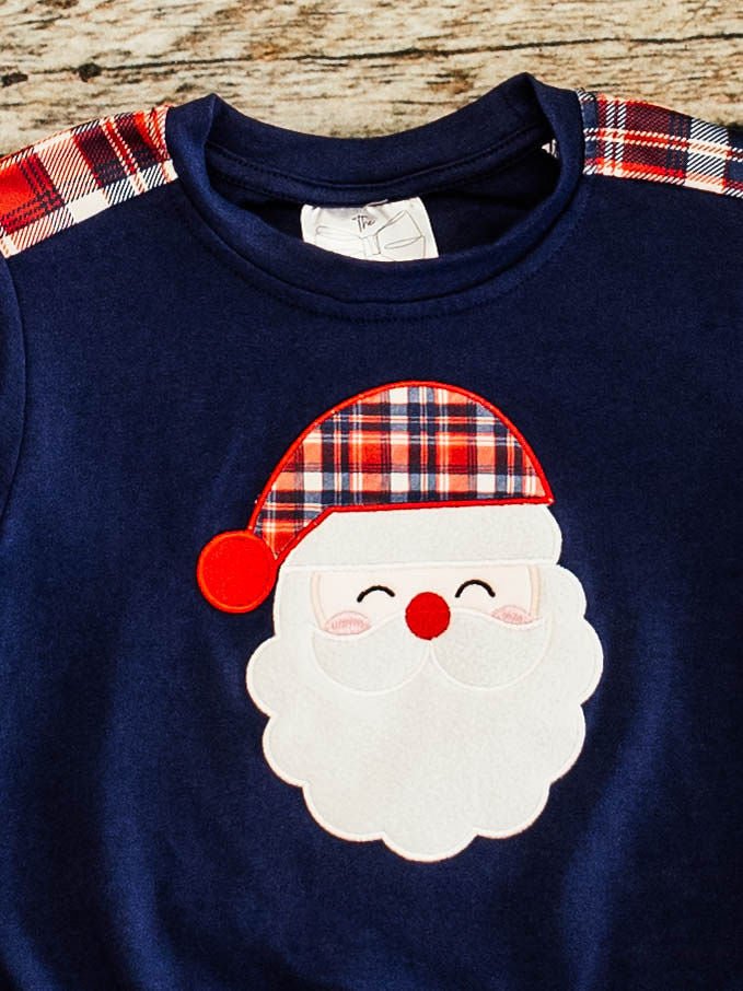 Navy Plaid Santa Boys Long Sleeve