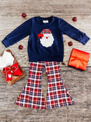 Navy Plaid Santa Girls Bell Bottom Set