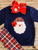 Navy Plaid Santa Girls Bell Bottom Set