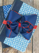 Navy with Red Moonstitch Bow Headband