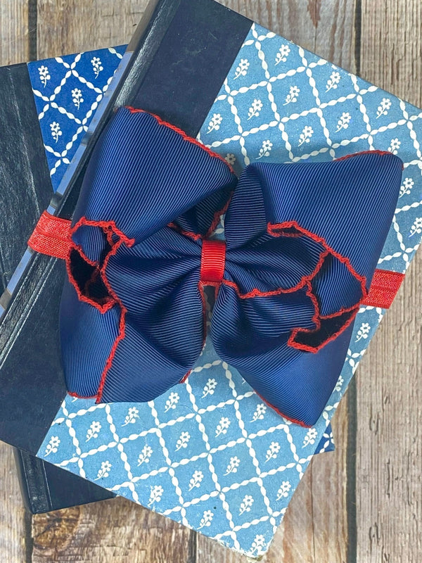 Navy with Red Moonstitch Bow Headband