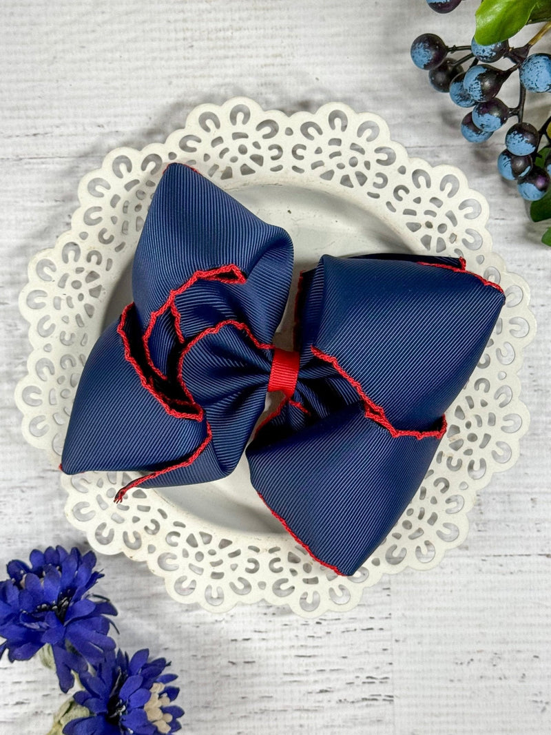 Navy with Red Moonstitch Hair Bow