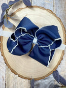 Navy with White Moonstitch Bow Headband