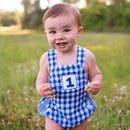 Navy Blue Smocked First Birthday Sunsuit