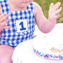 Navy Blue Smocked First Birthday Sunsuit