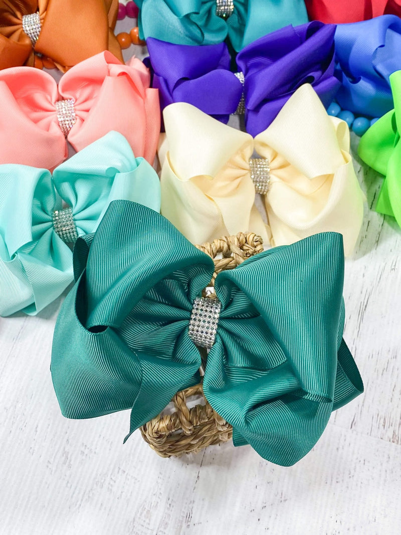 Oversize Rhinestone Hair Bows - French Clip - 5.5"